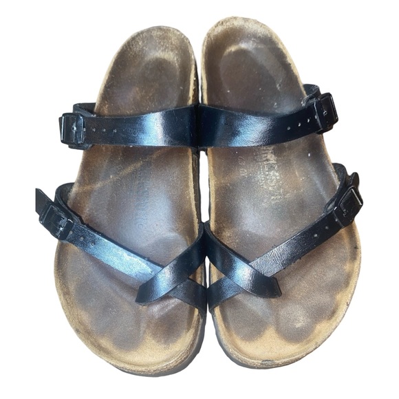 Birkenstock Black Leather Patent Birks Sandals Size 9 Ladies - Picture 6 of 13
